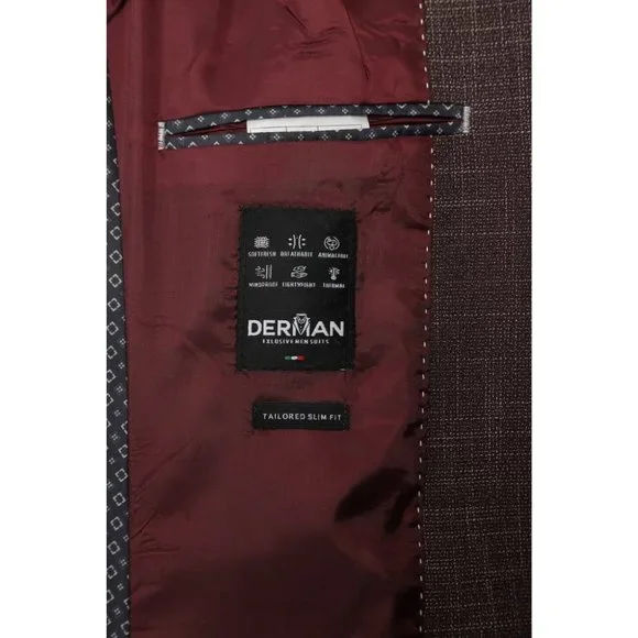 Derman Red Classic Patterned Fabric 3 Pieces Suits